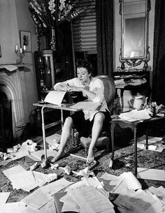 Anne Sexton writing in her messy room